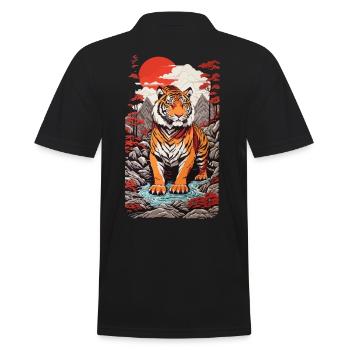 Asian Tiger Ukiyo-e Japan Art Style - Men's Polo Shirt - black - Back - Kai (181cm)