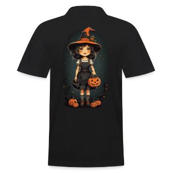 Halloween Hexe Vintage Retro mit Kürbissen - Männer Poloshirt - Schwarz - Hinten - Kai (181cm)