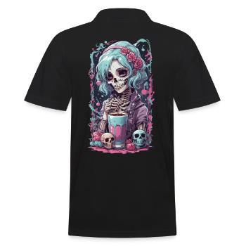 E-girl Pastel Goth Anime Kawaii Dia de Muertos - Männer Poloshirt - Schwarz - Hinten - Kai (181cm)