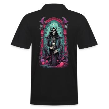 Grim Reaper Skeleton Mage Gothic Artwork - Men's Polo Shirt - black - Back - Kai (181cm)