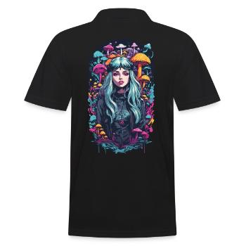 Magischer Mushroom Wald Psytrance Girl Design - Männer Poloshirt - Schwarz - Hinten - Kai (181cm)