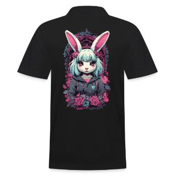 e-Girl Goth Kemonomimi Anime Hasen Aesthetic - Männer Poloshirt - Schwarz - Hinten - Kai (181cm)