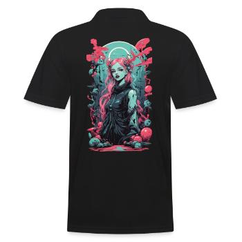Pastell Gothic Anime E-Girl Streetwear - Männer Poloshirt - Schwarz - Hinten - Kai (181cm)