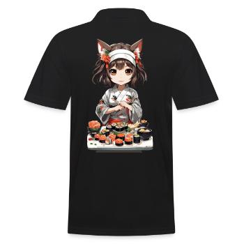 Kawaii Katzen Girl Sushi Kemonomimi Anime Design - Männer Poloshirt - Schwarz - Hinten - Kai (181cm)