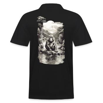Japanischer Affe in heißer Quelle Vintage Kunst - Männer Poloshirt - Schwarz - Hinten - Kai (181cm)