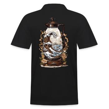 Japanese Coffee Wave Aesthetic Coffee Design - Men's Polo Shirt - black - Back - Kai (181cm)