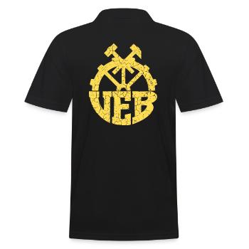 VEB - DDR Volks Eigener Betrieb - Retro - Männer Poloshirt - Schwarz - Hinten - Kai (181cm)