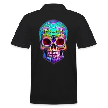 Mehrfarbiger stilisierter Totenkopf - Männer Poloshirt - Schwarz - Hinten - Kai (181cm)