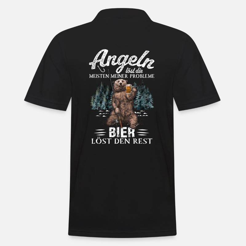 Angeln - Bier - Bär - Männer Poloshirt - Schwarz