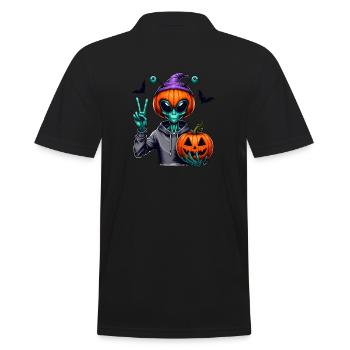Peaceful Alien with Halloween Pumpkin - Men's Polo Shirt - black - Back - Kai (181cm)