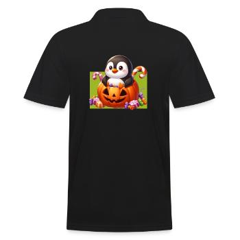 Pinguin im Halloween-Kürbis - Männer Poloshirt - Schwarz - Hinten - Kai (181cm)
