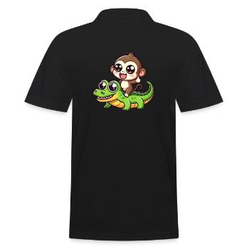 Niedlicher Affe reitet Krokodil - Männer Poloshirt - Schwarz - Hinten - Kai (181cm)