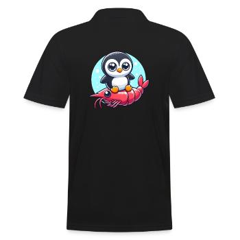 Pinguin reitet auf Shrimp - Männer Poloshirt - Schwarz - Hinten - Kai (181cm)