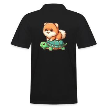 Pomeranian on Turtle Ride - Men's Polo Shirt - black - Back - Kai (181cm)