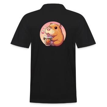 Capybara genießt Bubble Tea - Männer Poloshirt - Schwarz - Hinten - Kai (181cm)