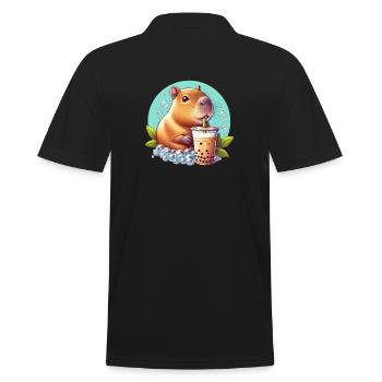 Capybara genießt Bubble Tea - Männer Poloshirt - Schwarz - Hinten - Kai (181cm)