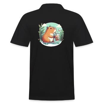 Capybara genießt Bubble Tea - Männer Poloshirt - Schwarz - Hinten - Kai (181cm)