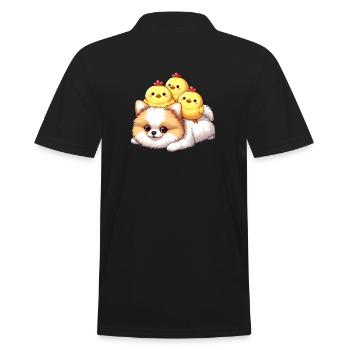 Cute chick on a Pomeranian - Men's Polo Shirt - black - Back - Kai (181cm)