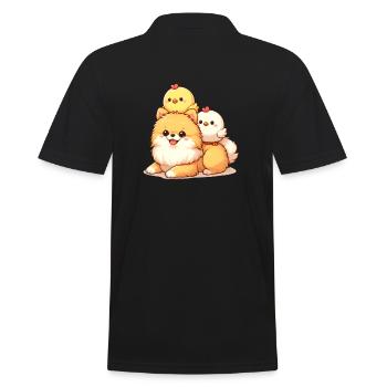 Cute chick on a Pomeranian - Men's Polo Shirt - black - Back - Kai (181cm)
