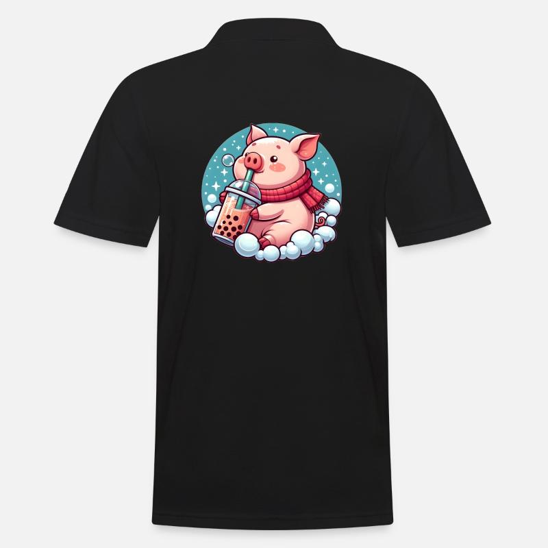 Schwein genießt Bubble Tea - Männer Poloshirt - Schwarz