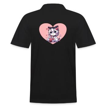 Anime-Katze genießt Bubble Tea - Männer Poloshirt - Schwarz - Hinten - Kai (181cm)