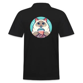 Siamesische Katze beim Bubble Tea - Männer Poloshirt - Schwarz - Hinten - Kai (181cm)
