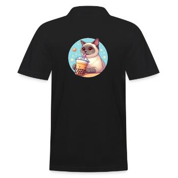 Siamesische Katze beim Bubble Tea - Männer Poloshirt - Schwarz - Hinten - Kai (181cm)