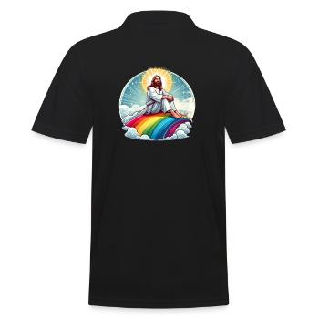 Jesus auf Regenbogen - Männer Poloshirt - Schwarz - Hinten - Kai (181cm)