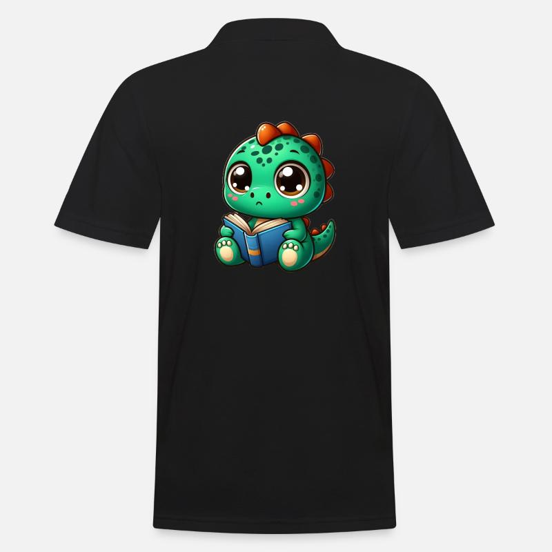 Dino liest ein Buch - Männer Poloshirt - Schwarz
