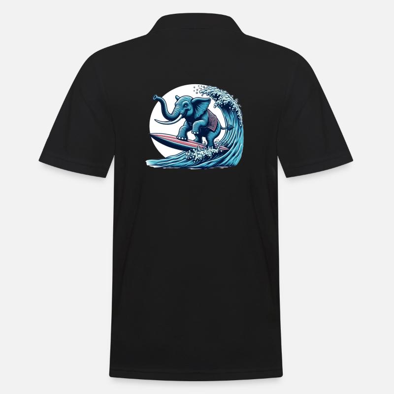 Surfender Elefant - Männer Poloshirt - Schwarz