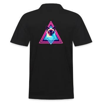 Siamesische Katze im 80er Style Dreieck - Männer Poloshirt - Schwarz - Hinten - Kai (181cm)