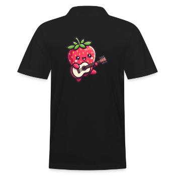 Cute strawberry with guitar - Men's Polo Shirt - black - Back - Kai (181cm)