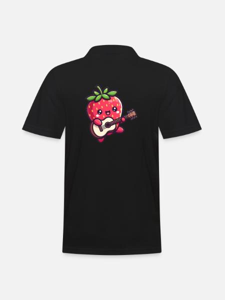 Cute strawberry with guitar - Men's Polo Shirt - black