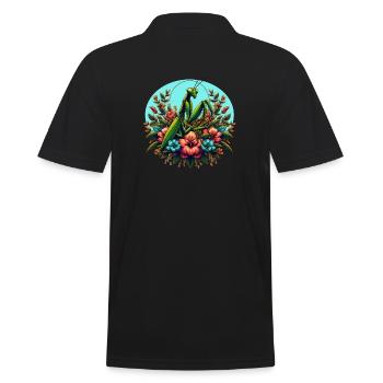 Gottesanbeterin im Blumenmeer - Männer Poloshirt - Schwarz - Hinten - Kai (181cm)