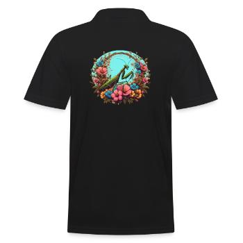 Gottesanbeterin im Blumenmeer - Männer Poloshirt - Schwarz - Hinten - Kai (181cm)