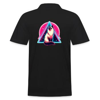 Siamesische Katze im 80er Style Dreieck - Männer Poloshirt - Schwarz - Hinten - Kai (181cm)