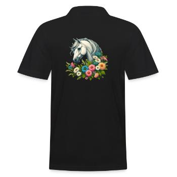 Flowery horse in the garden - Men's Polo Shirt - black - Back - Kai (181cm)