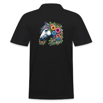 Flowery horse in the garden - Men's Polo Shirt - black - Back - Kai (181cm)