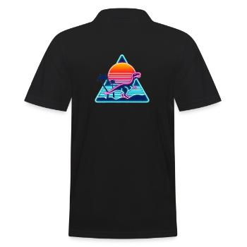 Retro Dinosaurier im 80er Dreieck - Männer Poloshirt - Schwarz - Hinten - Kai (181cm)