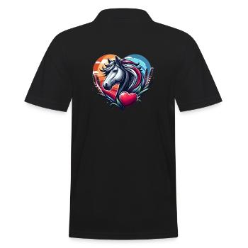 Tête de cheval coeur amoureux des chevaux - Polo Homme - noir - Dos - Kai (181cm)