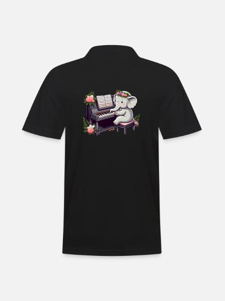 Éléphant au piano - Polo Homme - noir