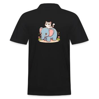 Katze reitet Elefant - Männer Poloshirt - Schwarz - Hinten - Kai (181cm)