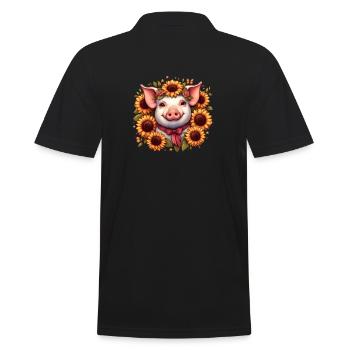 Pig with bow and sunflowers - Men's Polo Shirt - black - Back - Kai (181cm)