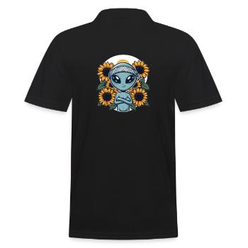 Alien Bandana Sonnenblumen Sci-Fi - Männer Poloshirt - Schwarz - Hinten - Kai (181cm)