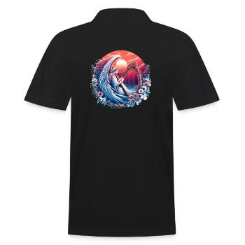 Engel auf Wolken - Für Christen - Männer Poloshirt - Schwarz - Hinten - Kai (181cm)
