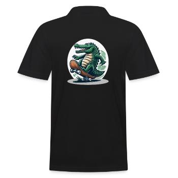 Skateboard fahrendes Krokodil - Männer Poloshirt - Schwarz - Hinten - Kai (181cm)