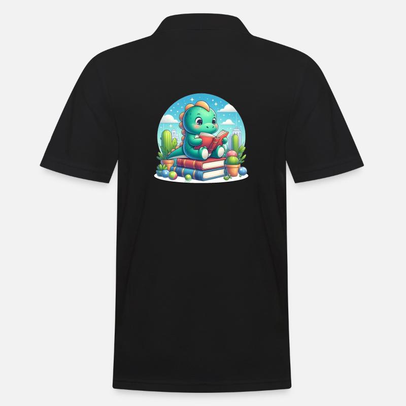 Lesender Dinosaurier - Männer Poloshirt - Schwarz