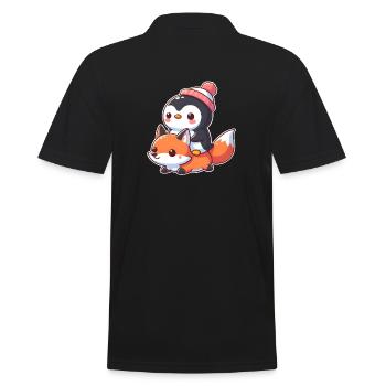 Pinguin reitet Fuchs - Männer Poloshirt - Schwarz - Hinten - Kai (181cm)