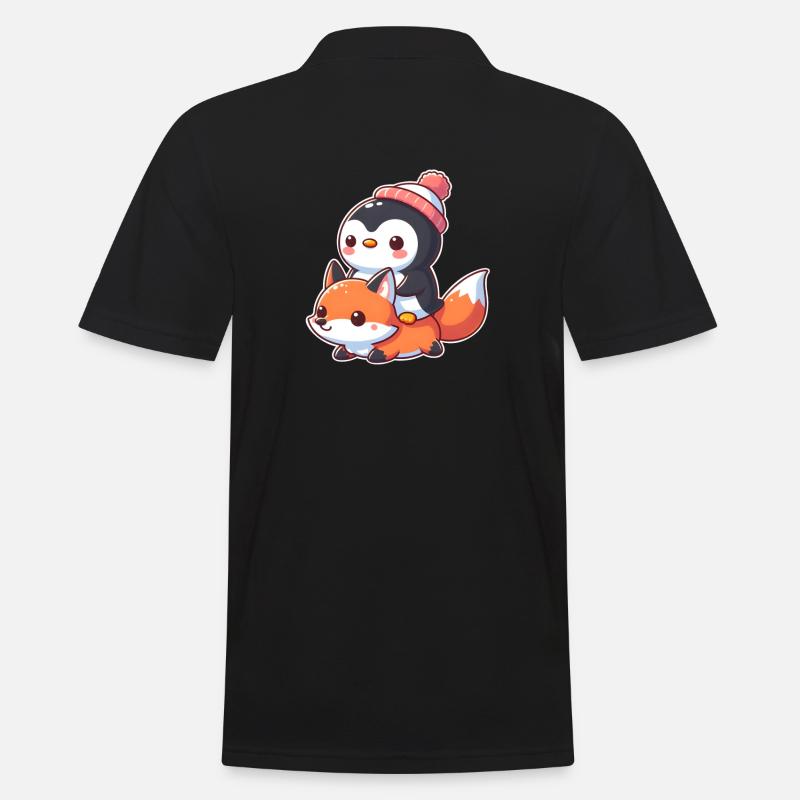 Pinguin reitet Fuchs - Männer Poloshirt - Schwarz