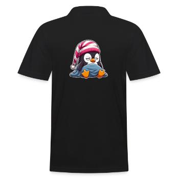 Schläfriger Pinguin im Schlafanzug - Männer Poloshirt - Schwarz - Hinten - Kai (181cm)